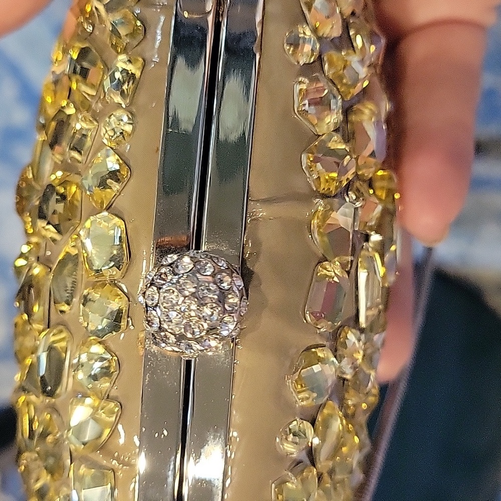 Elegant Small Golden Yellow" Topaz Gemstone/ Silver Trim Crystal Clutch - Picture 2 of 5